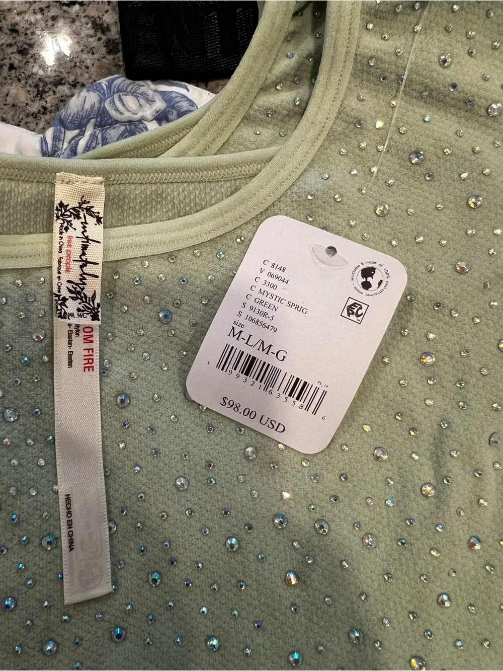 Free People Night Long Sparkle Long Sleeve Top in Sage Green